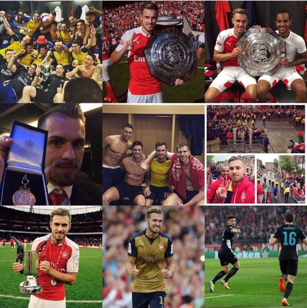 I ricordi del 2015 del centrocampista dell&#39;Arsenal Aaron Ramsey. Twitter
